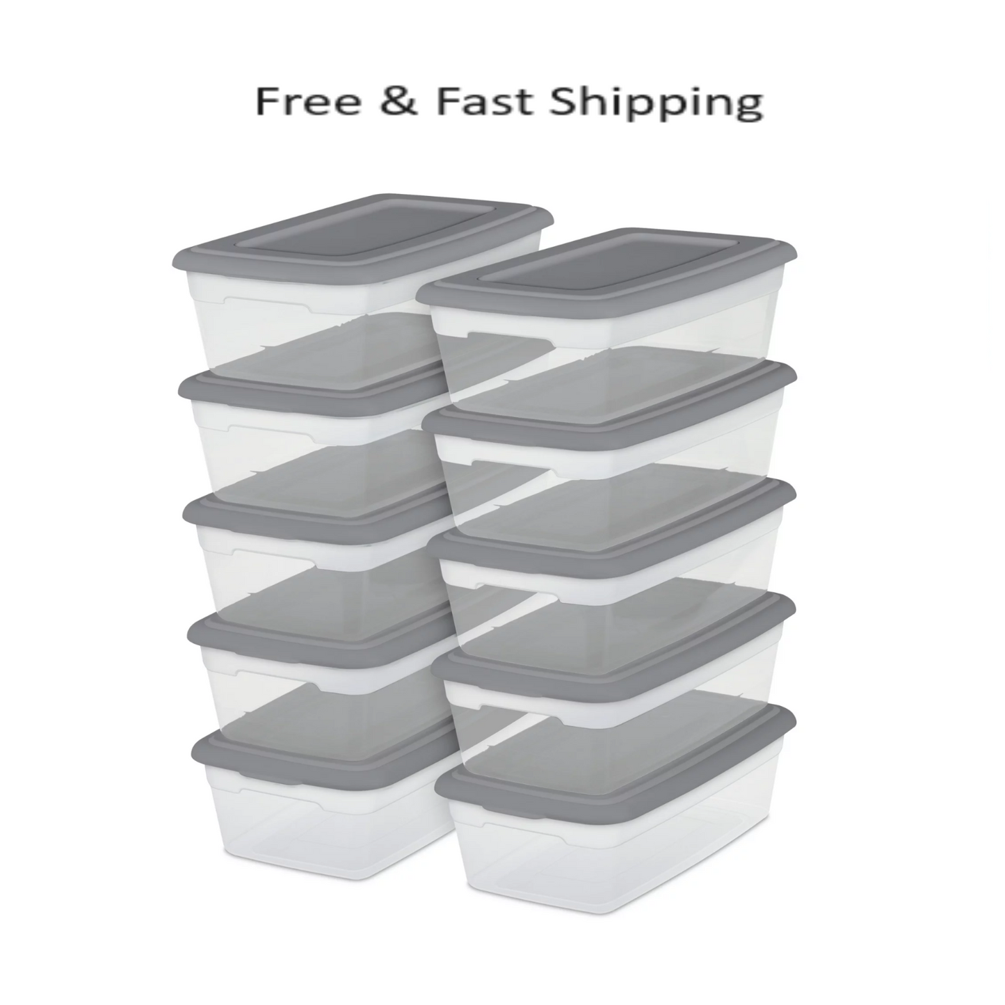 6 Qt Clear View Storage Boxes Stackable Bin Plastic Containers Box Pack Of 10